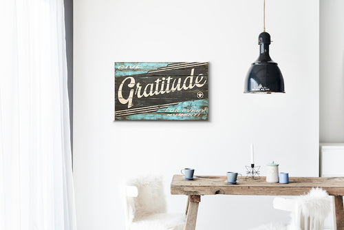 Gratitude Brown and Blue Wood Sign Print