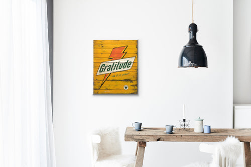 Gratitude Bolt Yellow Wood Sign Print