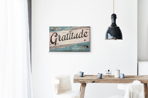 Gratitude Rain Blue Wood Sign Print